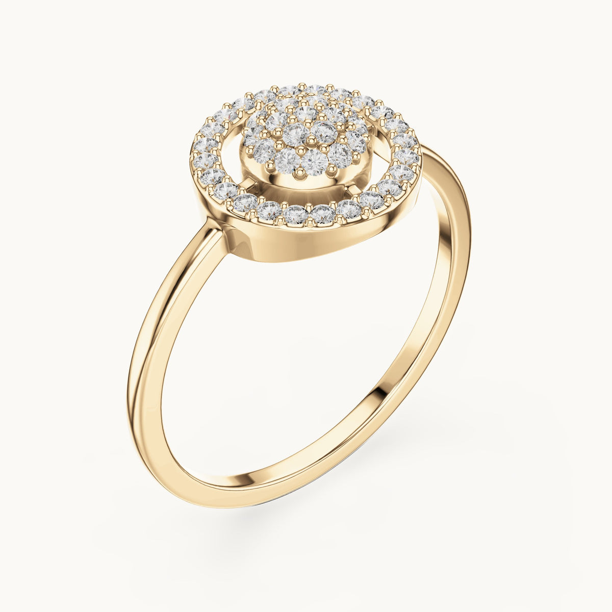 Round lab-grown diamond circle halo cluster ring in yellow gold, 0.23 CT TW, view 2