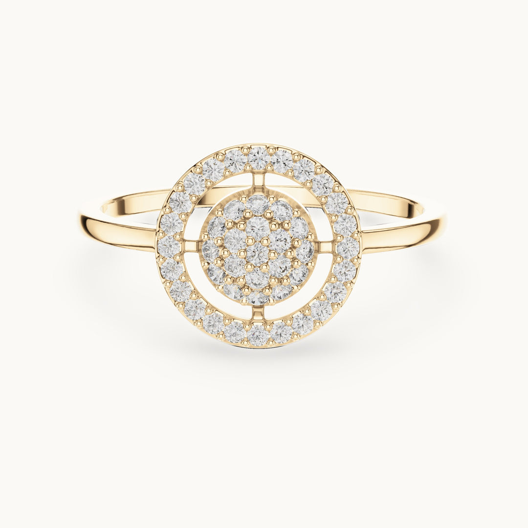 Round lab-grown diamond circle halo cluster ring in yellow gold, 0.23 CT TW, view 4