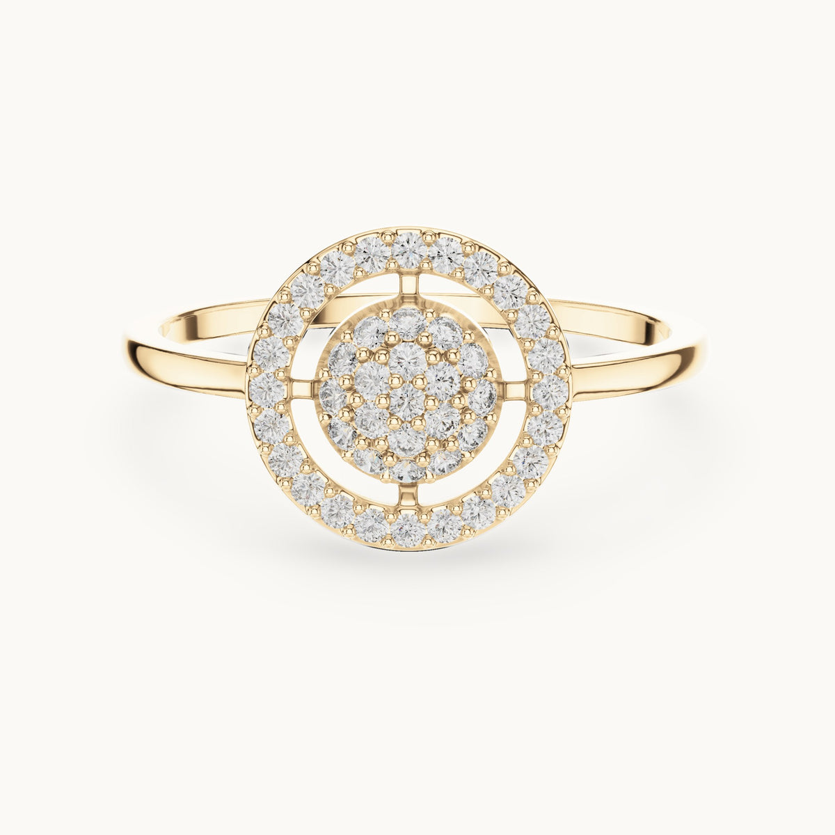 Round lab-grown diamond circle halo cluster ring in yellow gold, 0.23 CT TW, view 4