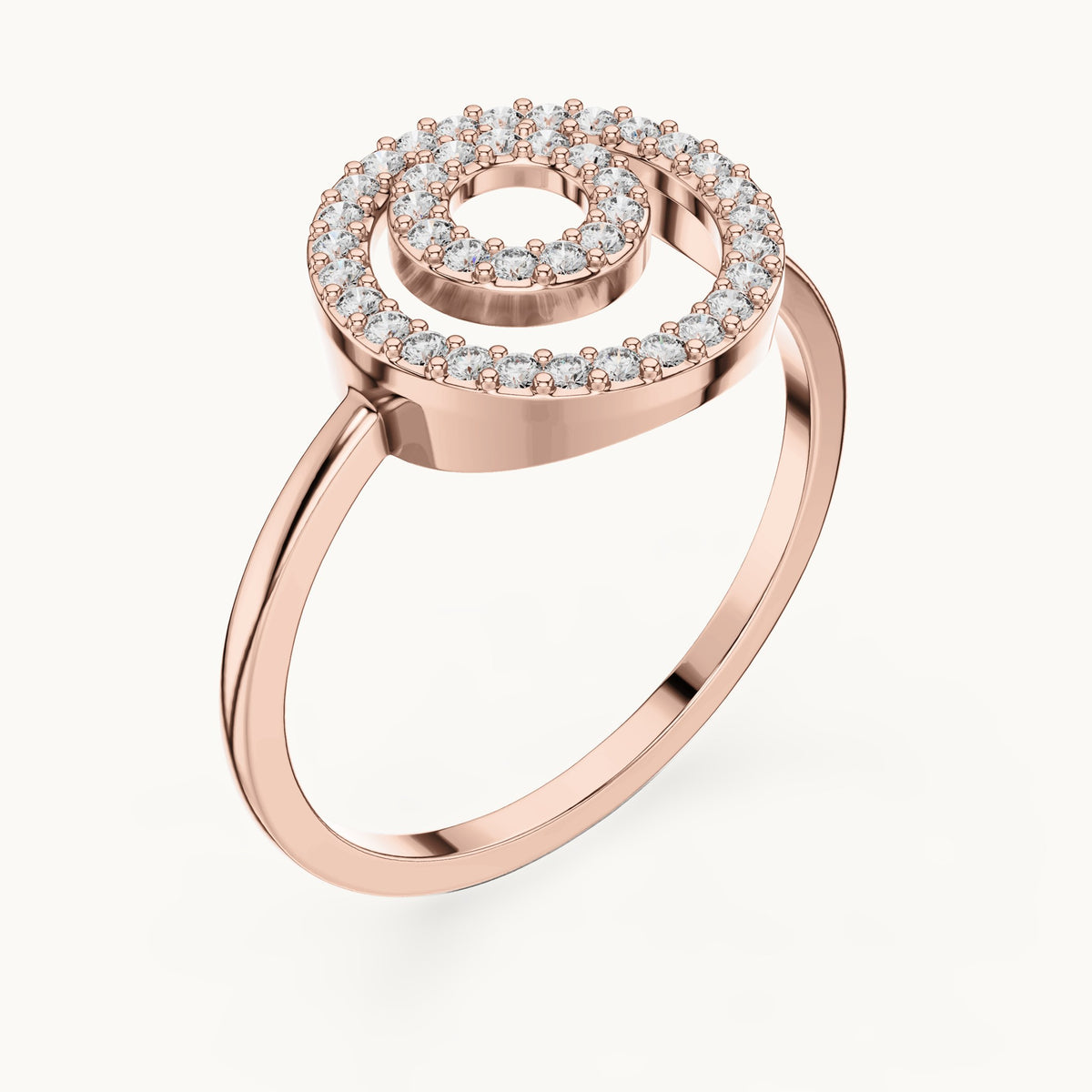 Round lab-grown diamond double circle ring in rose gold, 0.20 CT TW, view 2