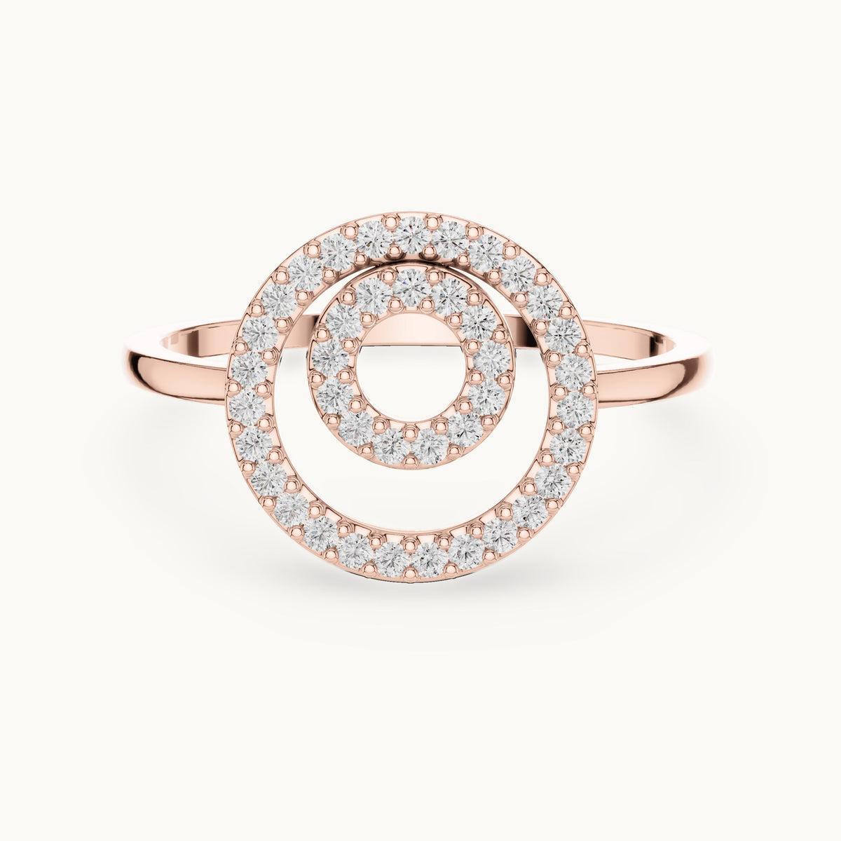 Round lab-grown diamond double circle ring in rose gold, 0.20 CT TW, view 4