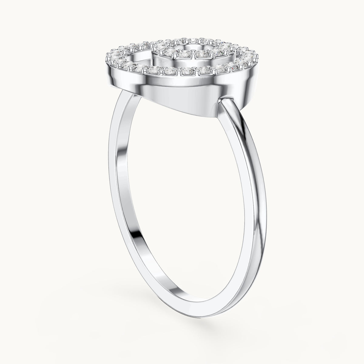 Round lab-grown diamond double circle ring in white gold, 0.20 CT TW, view 1