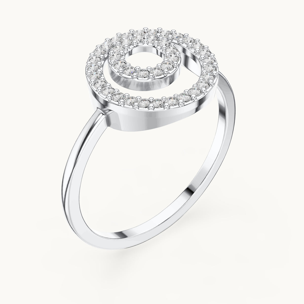 Round lab-grown diamond double circle ring in white gold, 0.20 CT TW, view 2