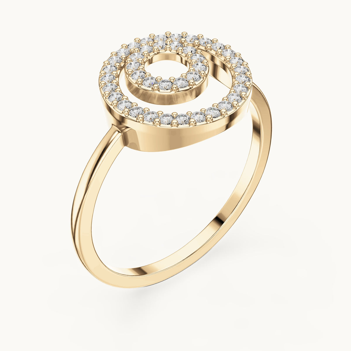 Round lab-grown diamond double circle ring in yellow gold, 0.20 CT TW, view 2