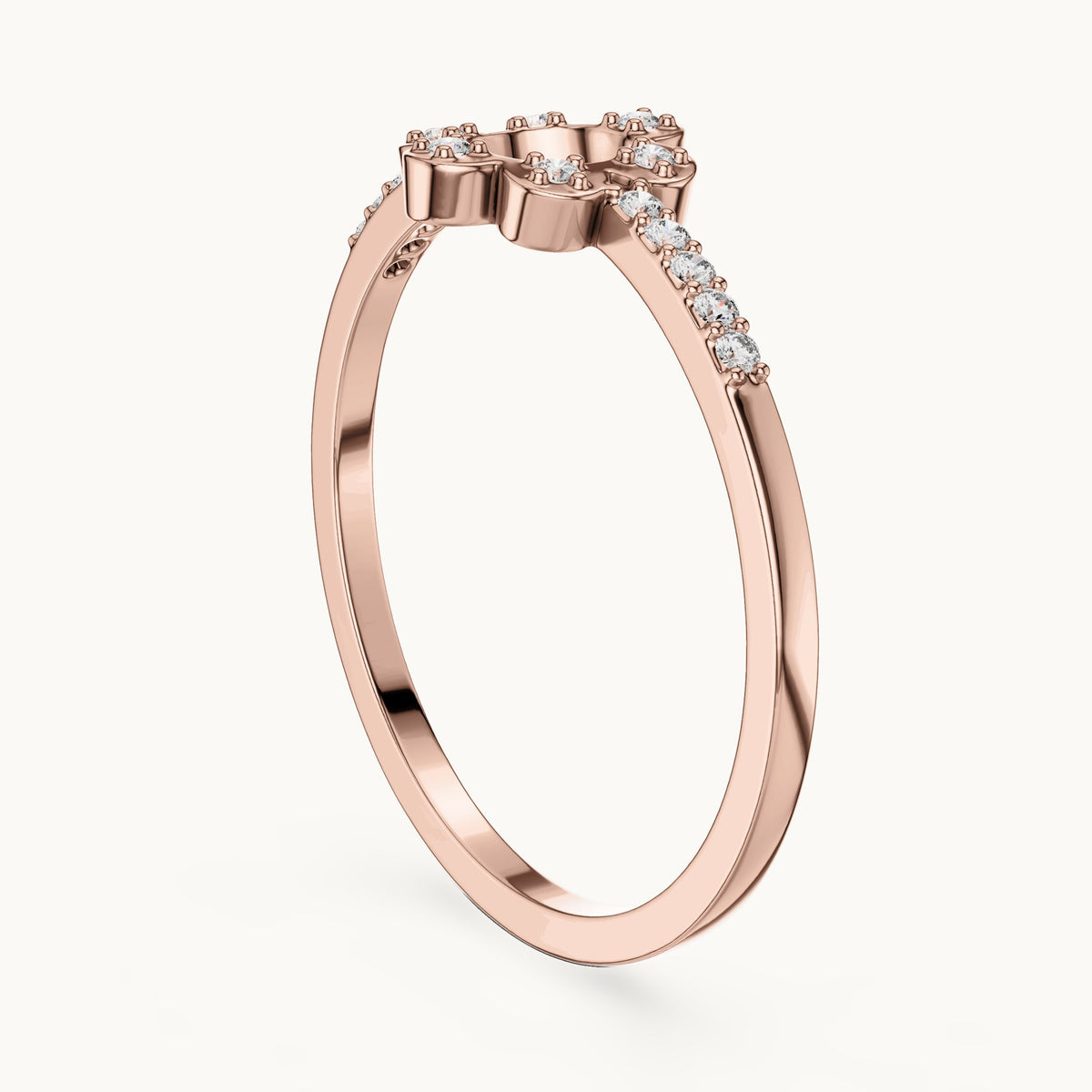 Round lab-grown diamond halo circle ring with pavé band in rose gold, 0.08 CT TW, view 1