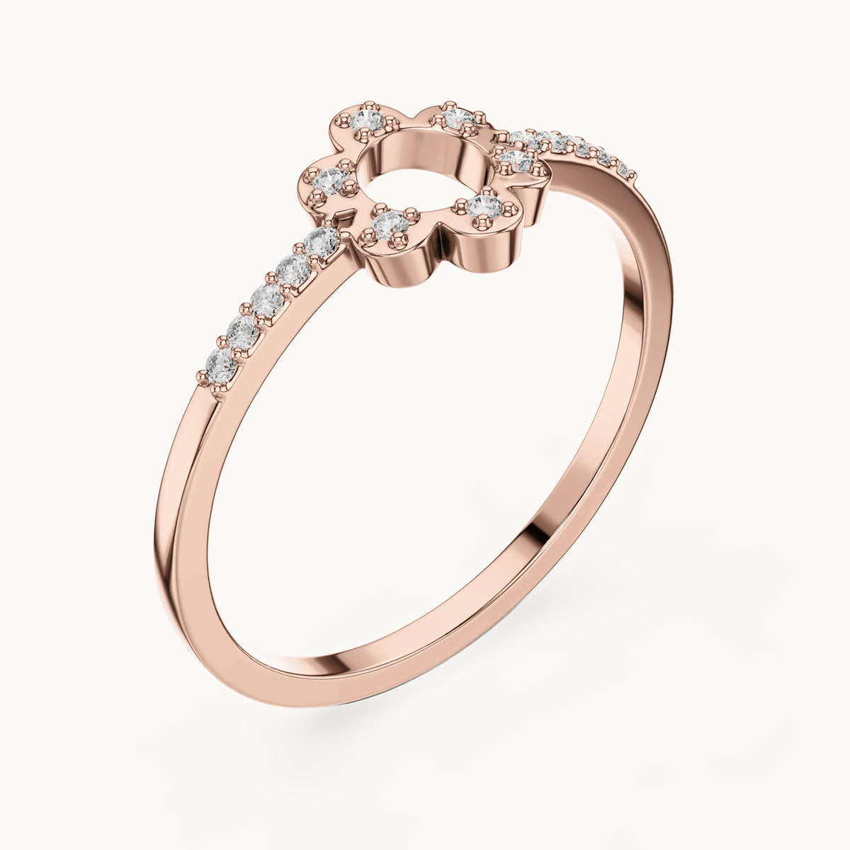 Round lab-grown diamond halo circle ring with pavé band in rose gold, 0.08 CT TW, view 2