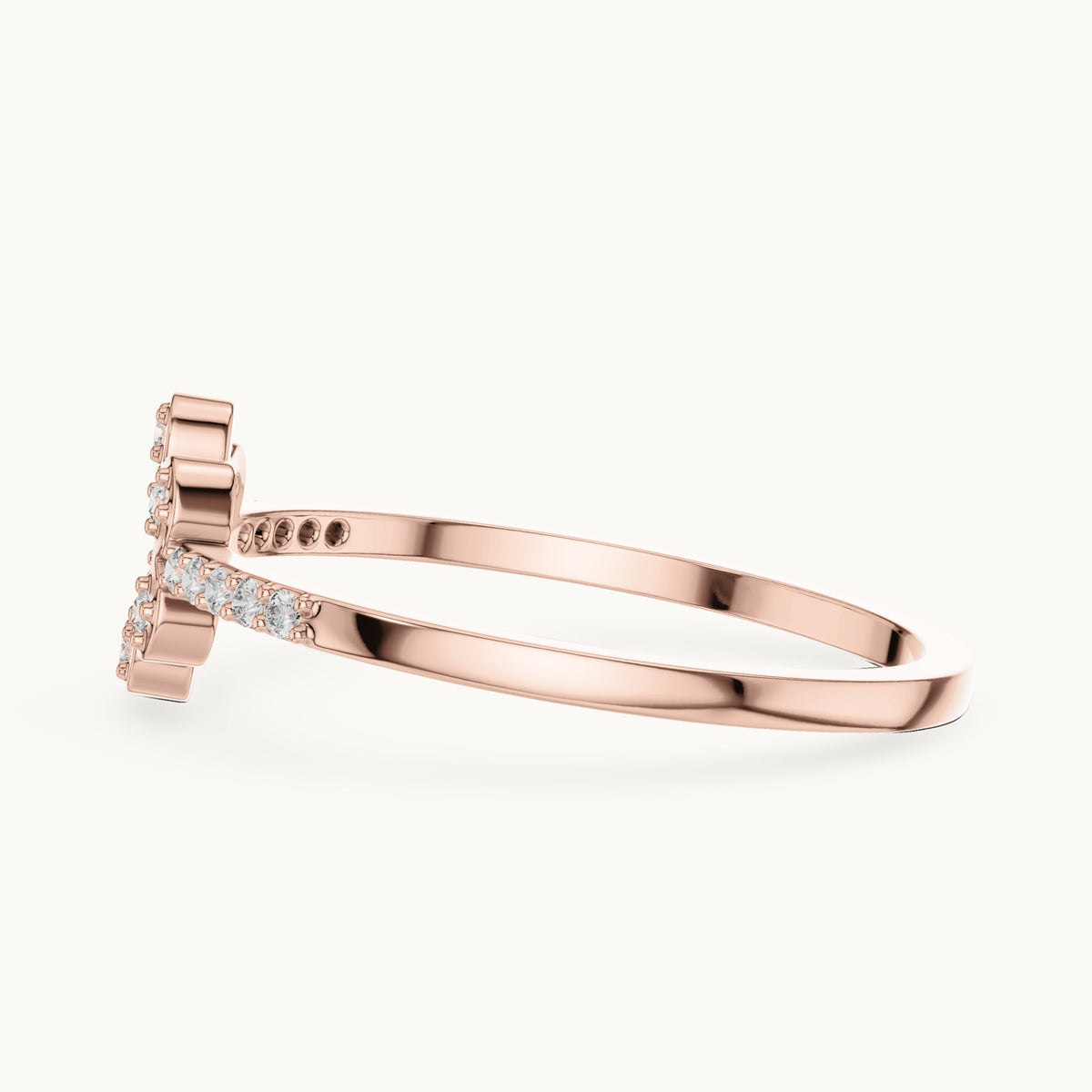 Round lab-grown diamond halo circle ring with pavé band in rose gold, 0.08 CT TW, view 3