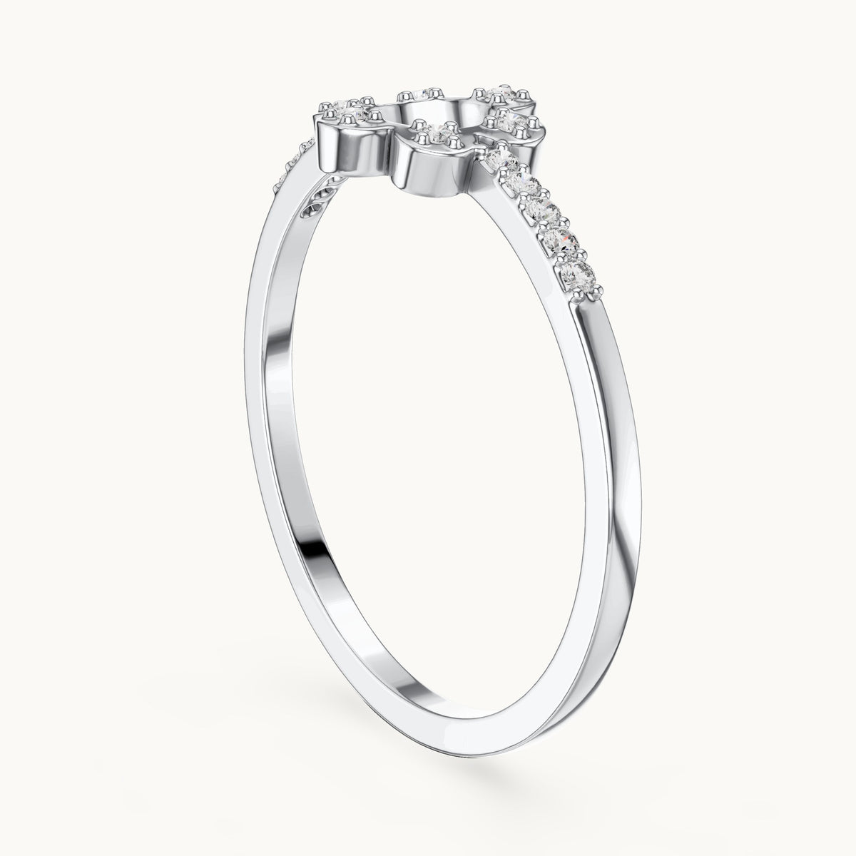 Round lab-grown diamond halo circle ring with pavé band in white gold, 0.08 CT TW, view 1
