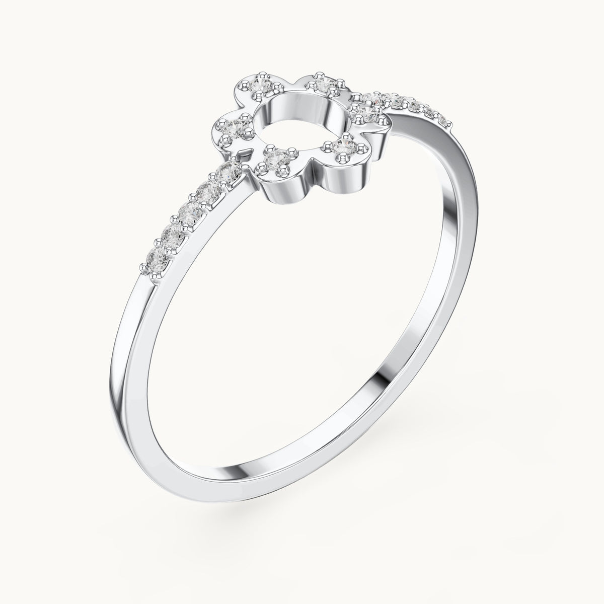 Round lab-grown diamond halo circle ring with pavé band in white gold, 0.08 CT TW, view 2