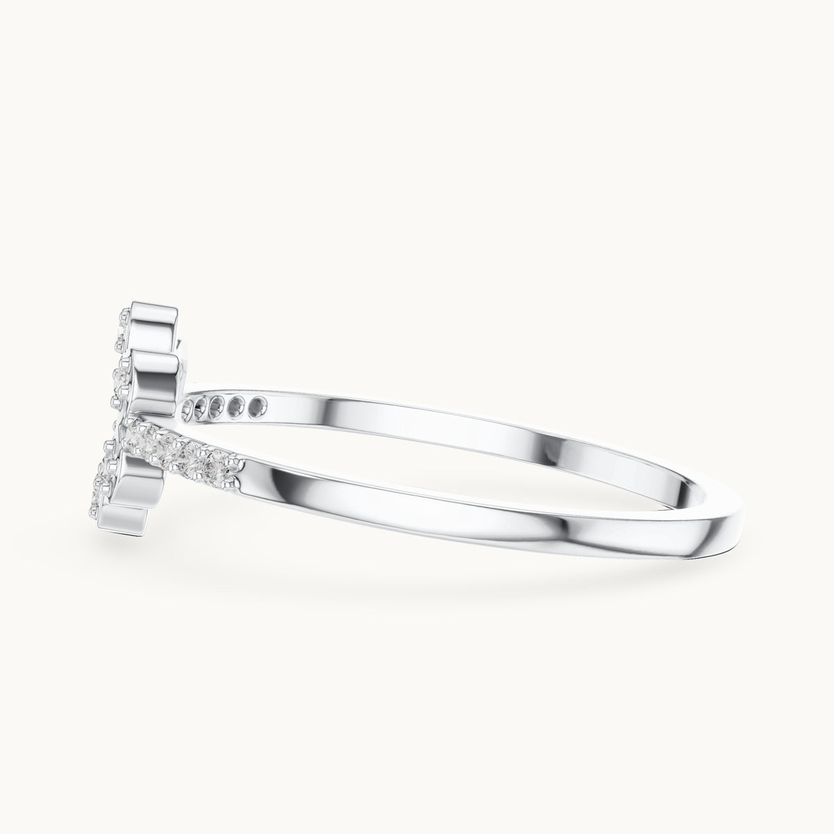 Round lab-grown diamond halo circle ring with pavé band in white gold, 0.08 CT TW, view 3