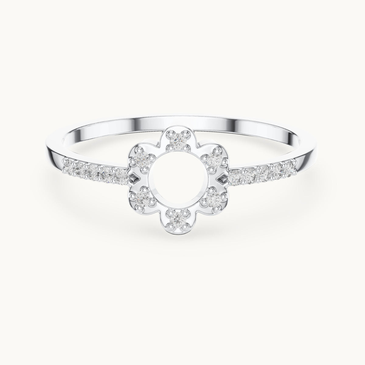 Round lab-grown diamond halo circle ring with pavé band in white gold, 0.08 CT TW, view 4