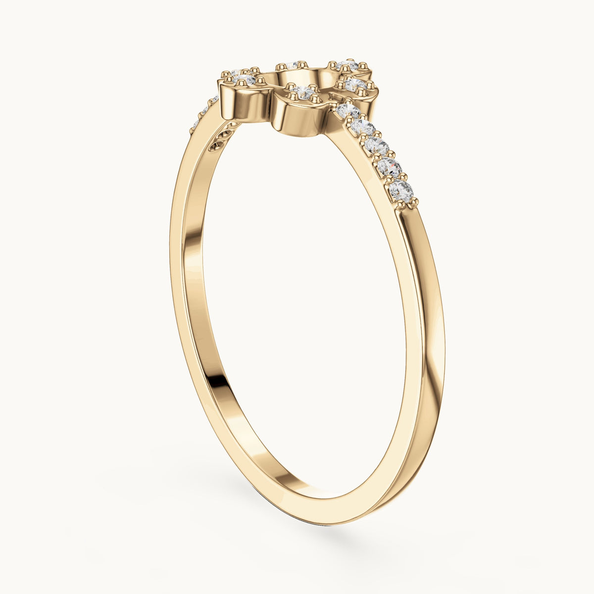 Round lab-grown diamond halo circle ring with pavé band in yellow gold, 0.08 CT TW, view 1