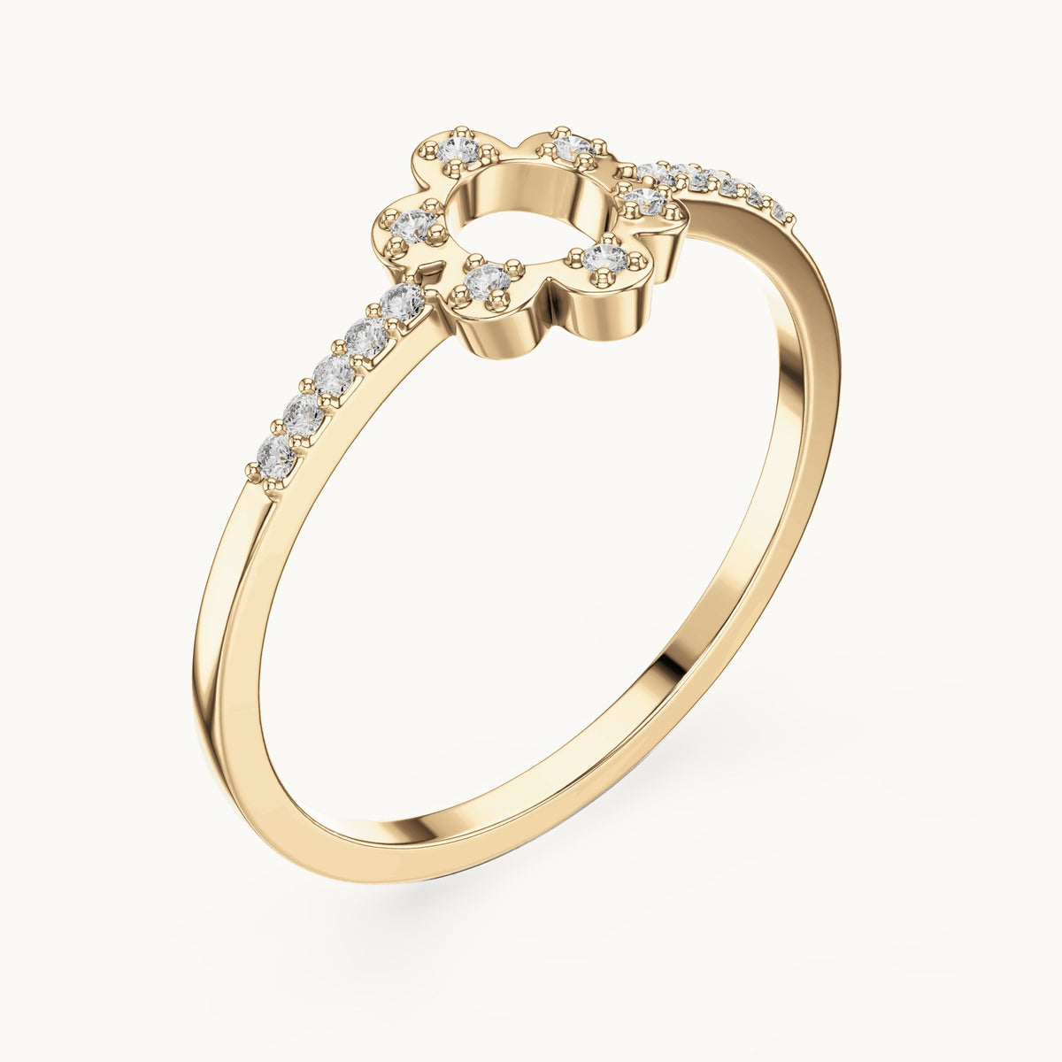 Round lab-grown diamond halo circle ring with pavé band in yellow gold, 0.08 CT TW, view 2