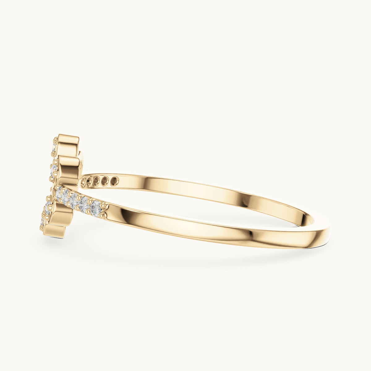 Round lab-grown diamond halo circle ring with pavé band in yellow gold, 0.08 CT TW, view 3