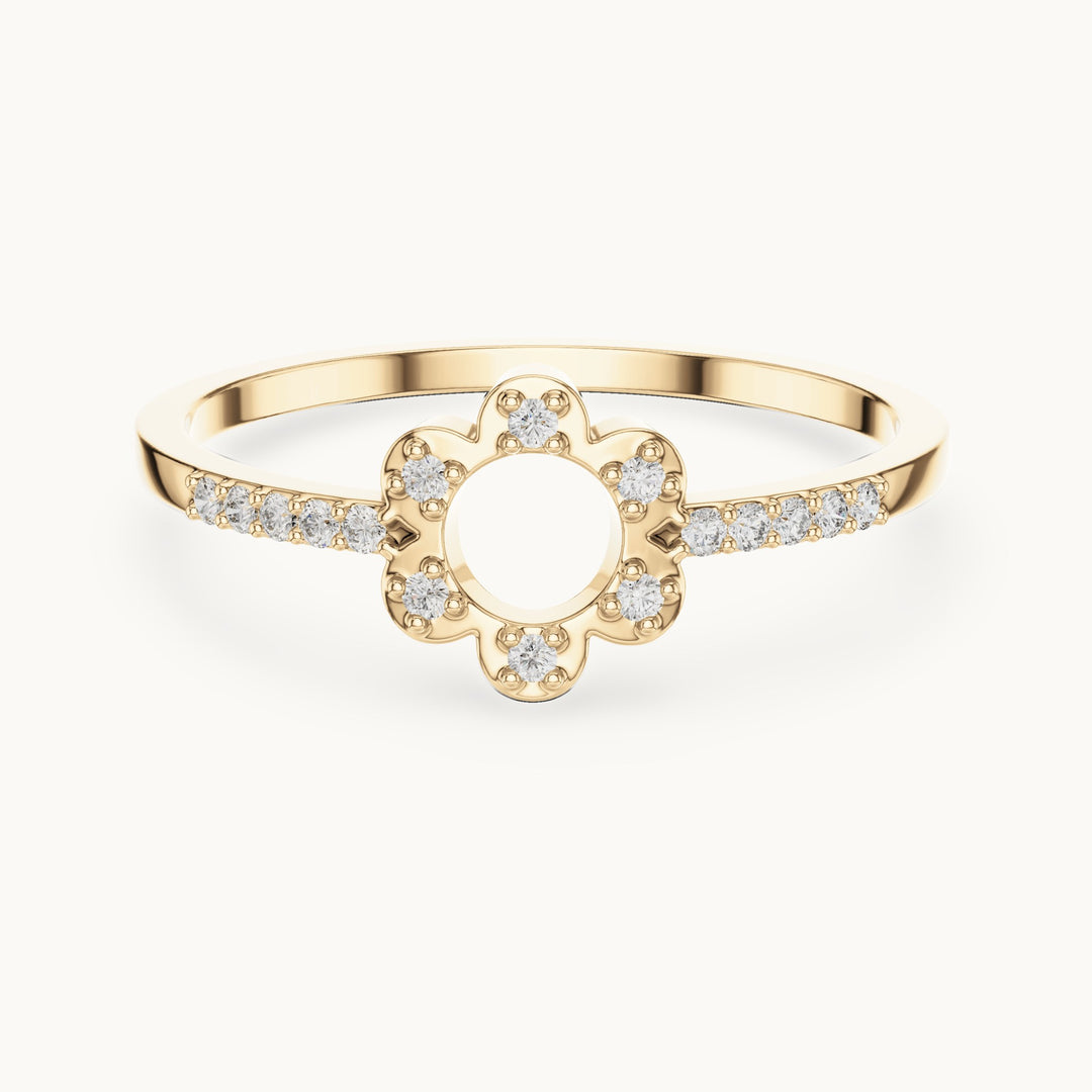 Round lab-grown diamond halo circle ring with pavé band in yellow gold, 0.08 CT TW, view 4