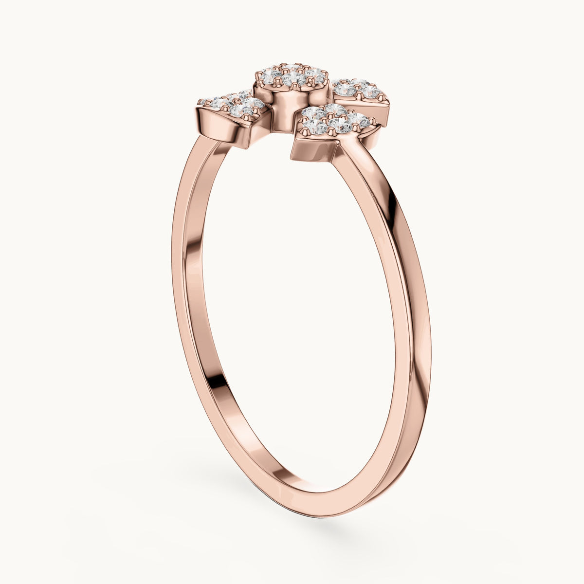 Round lab-grown diamond four-petal clover ring in rose gold, 0.13 CT TW, view 1