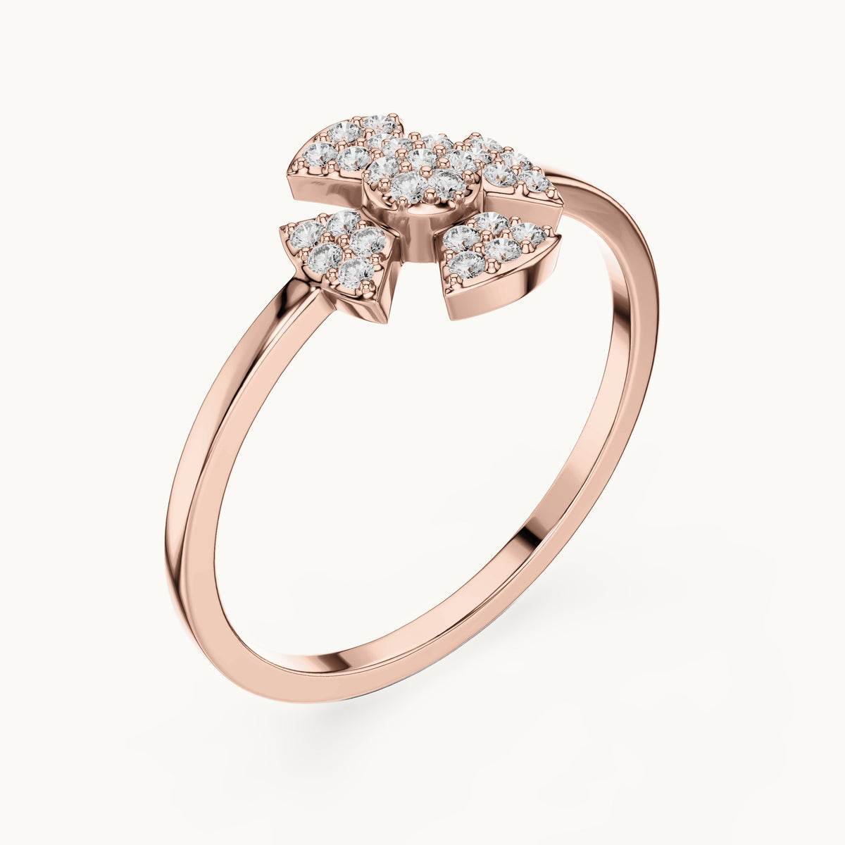 Round lab-grown diamond four-petal clover ring in rose gold, 0.13 CT TW, view 2