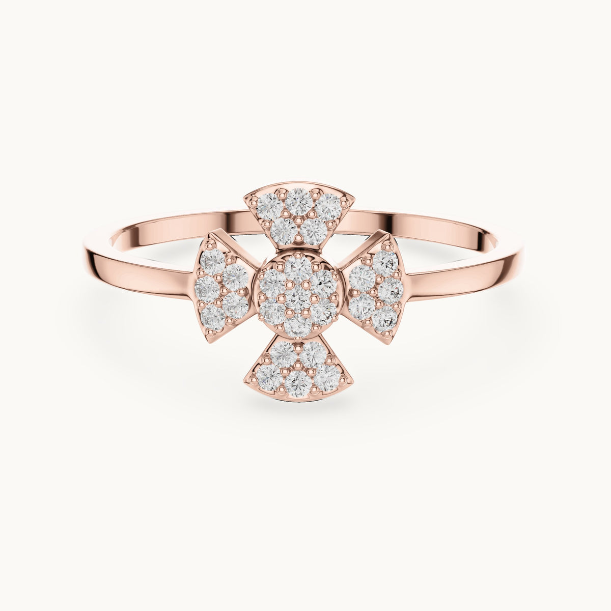 Round lab-grown diamond four-petal clover ring in rose gold, 0.13 CT TW, view 4
