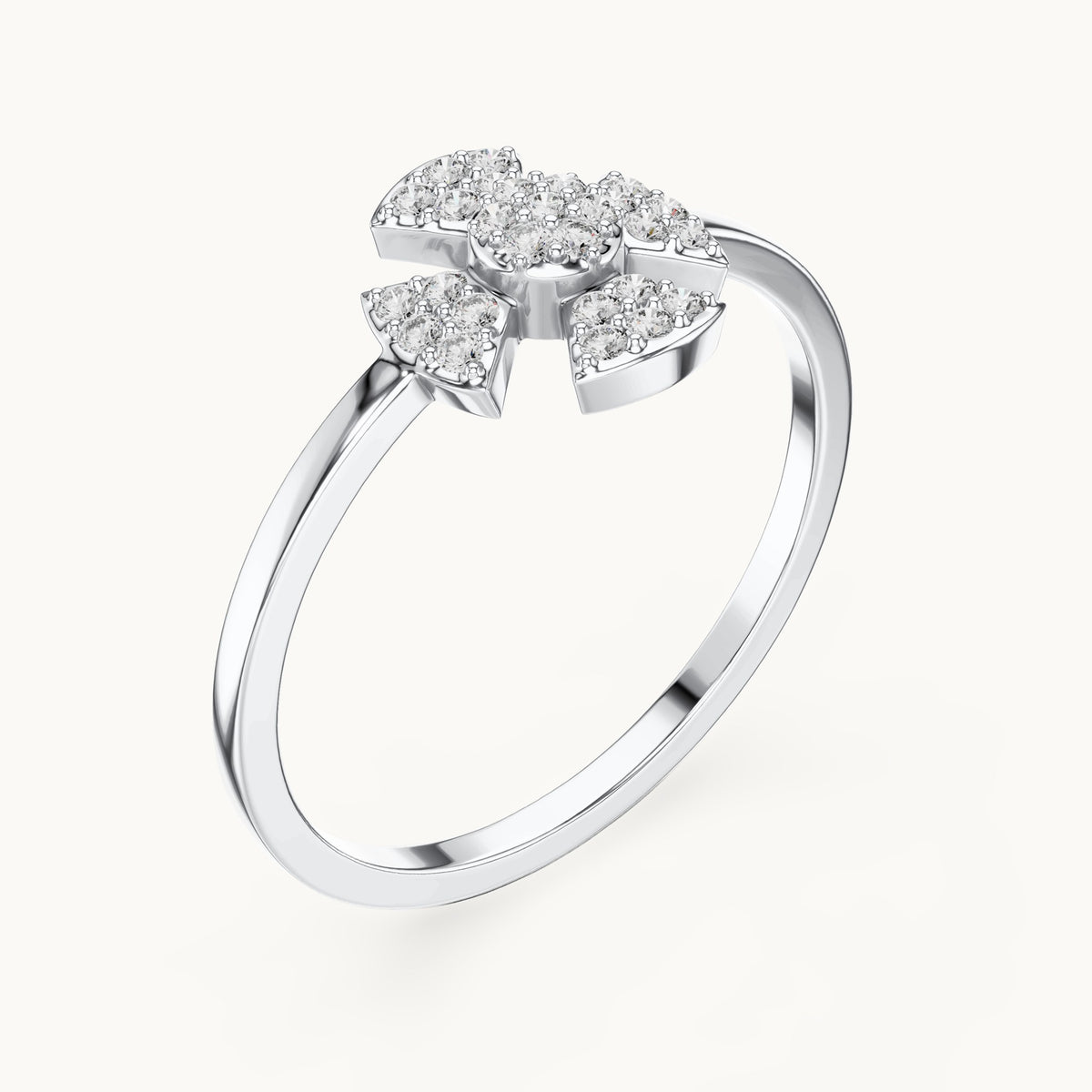 Round lab-grown diamond four-petal clover ring in white gold, 0.13 CT TW, view 2