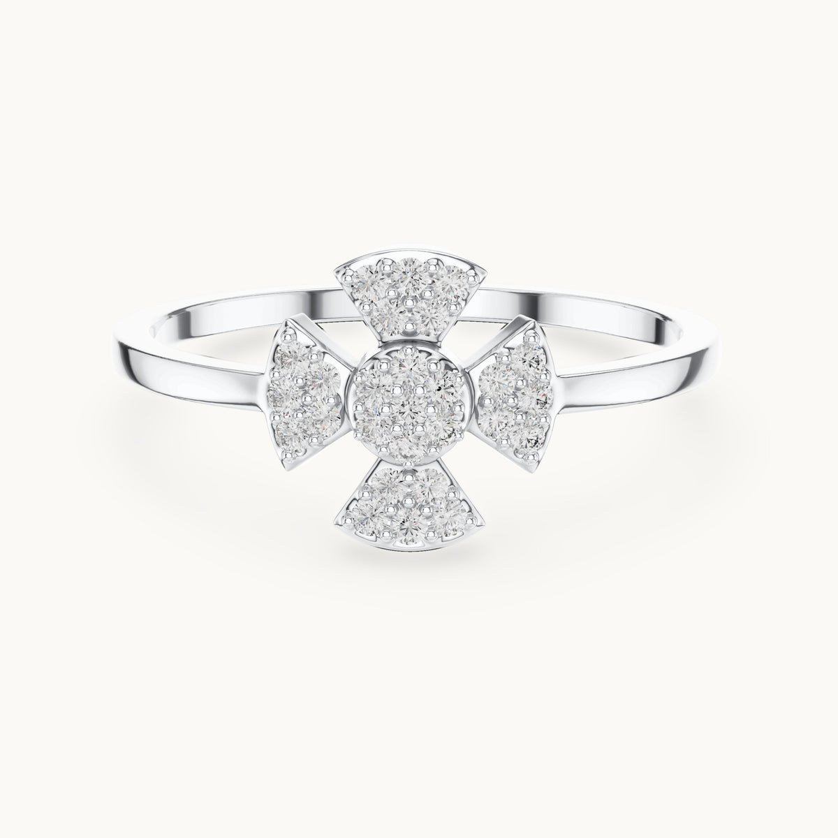 Round lab-grown diamond four-petal clover ring in white gold, 0.13 CT TW, view 4