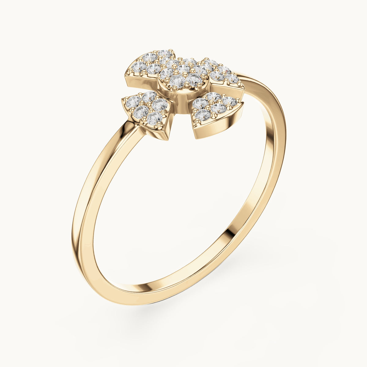 Round lab-grown diamond four-petal clover ring in yellow gold, 0.13 CT TW, view 2