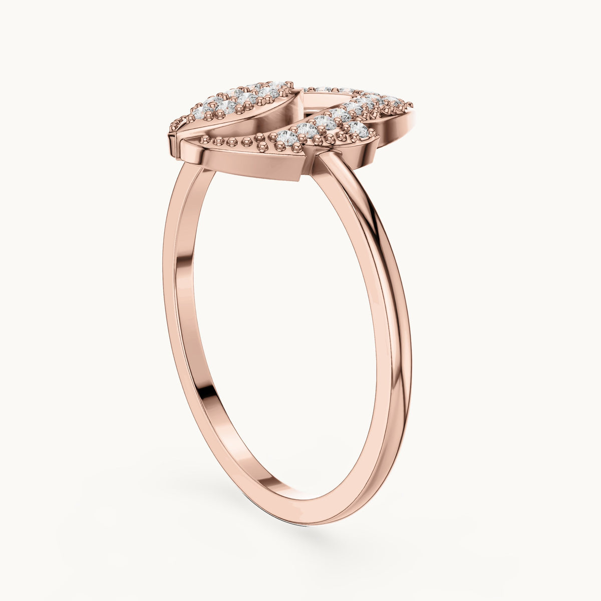 Round lab-grown diamond pave teardrop outline ring in rose gold, 0.14 CT TW, view 1