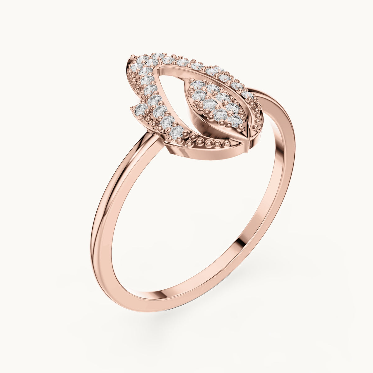 Round lab-grown diamond pave teardrop outline ring in rose gold, 0.14 CT TW, view 2