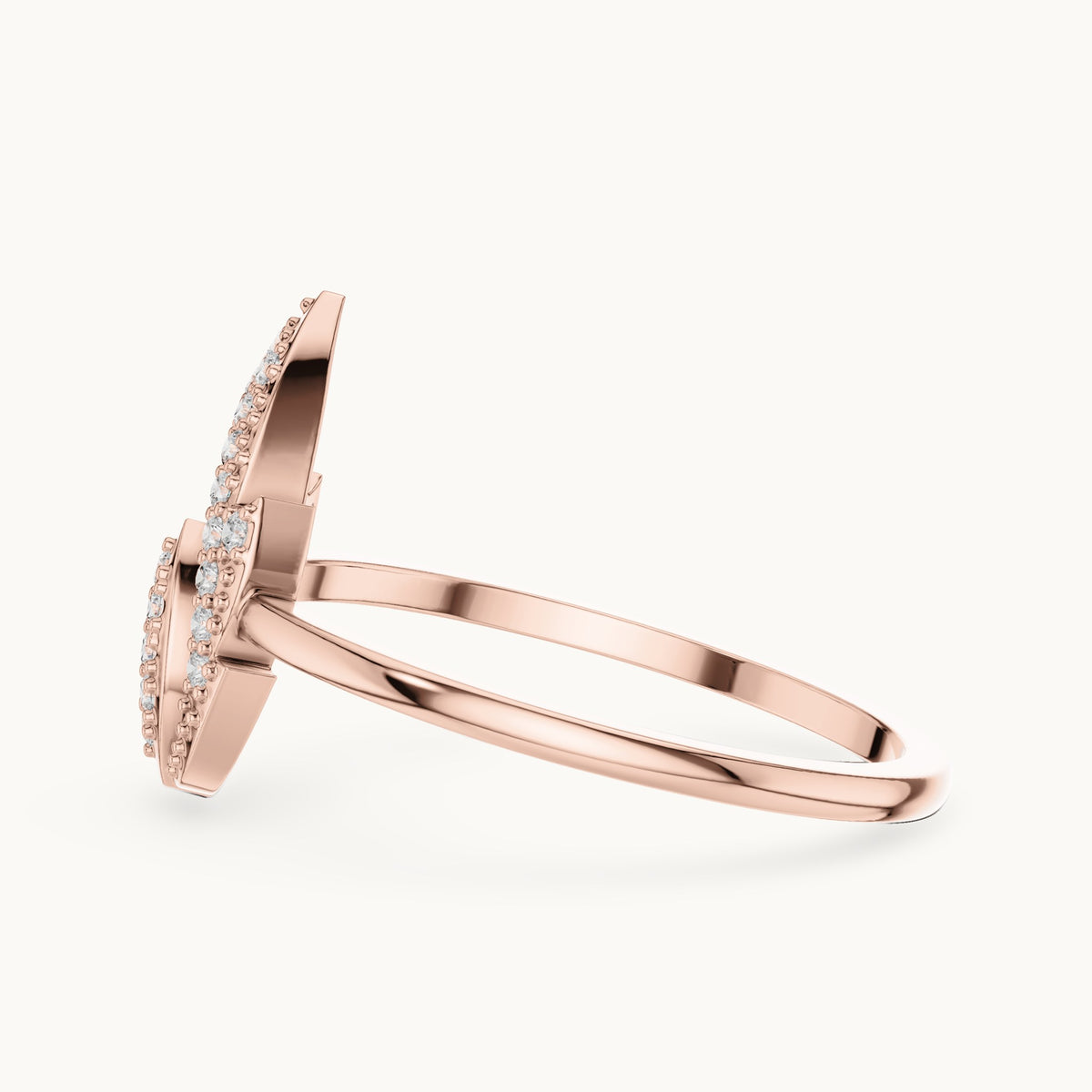 Round lab-grown diamond pave teardrop outline ring in rose gold, 0.14 CT TW, view 3
