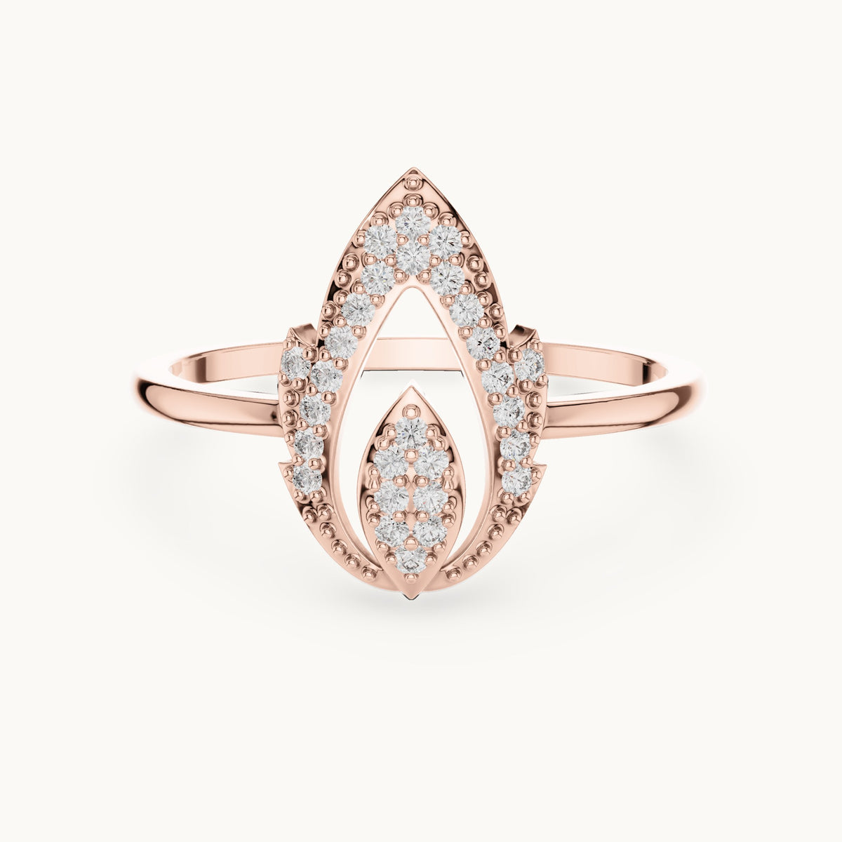 Round lab-grown diamond pave teardrop outline ring in rose gold, 0.14 CT TW, view 4