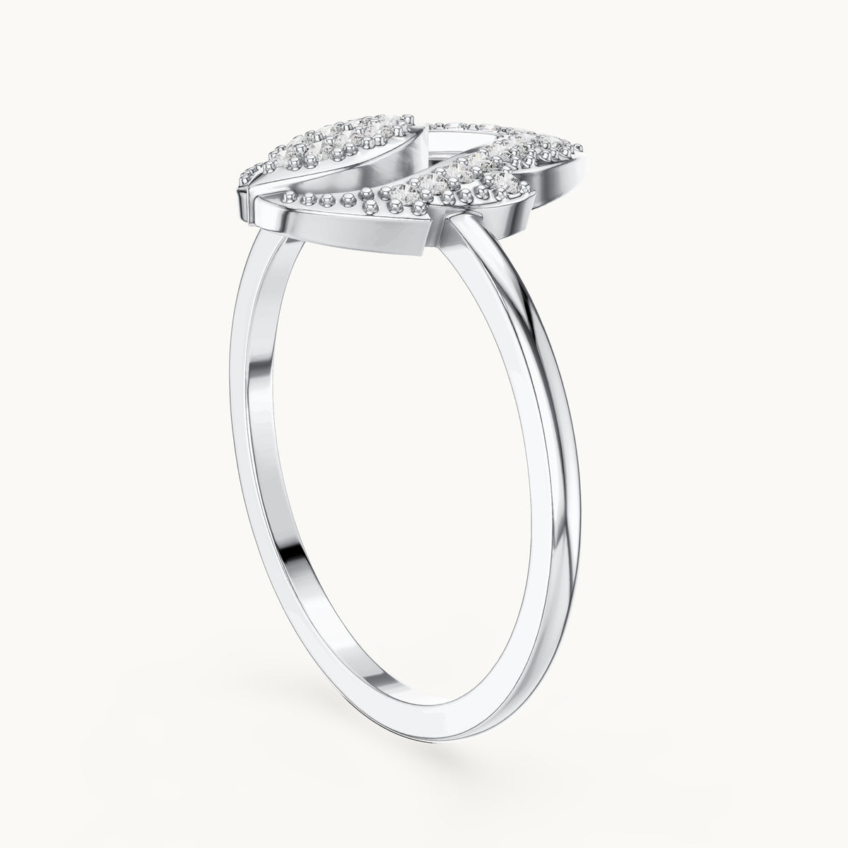 Round lab-grown diamond pave teardrop outline ring in white gold, 0.14 CT TW, view 1