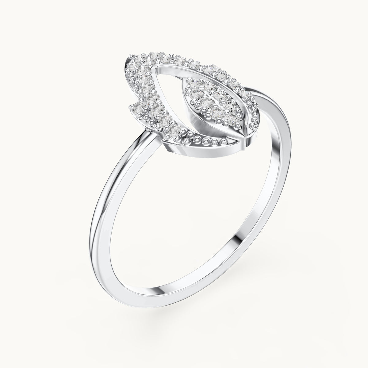 Round lab-grown diamond pave teardrop outline ring in white gold, 0.14 CT TW, view 2