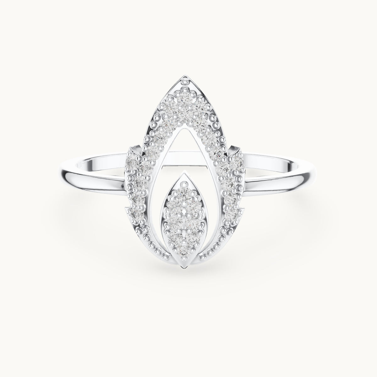 Round lab-grown diamond pave teardrop outline ring in white gold, 0.14 CT TW, view 4