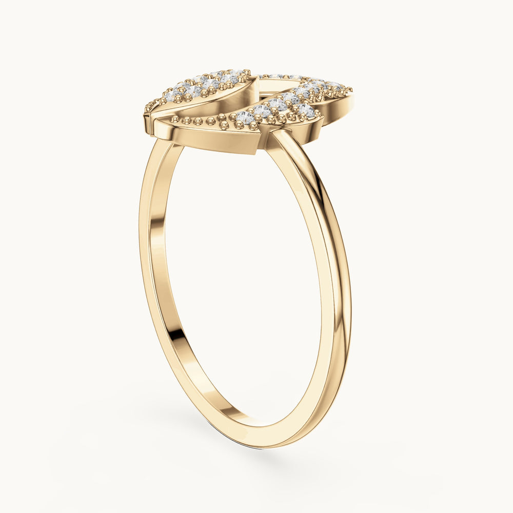 Round lab-grown diamond pave teardrop outline ring in yellow gold, 0.14 CT TW, view 1