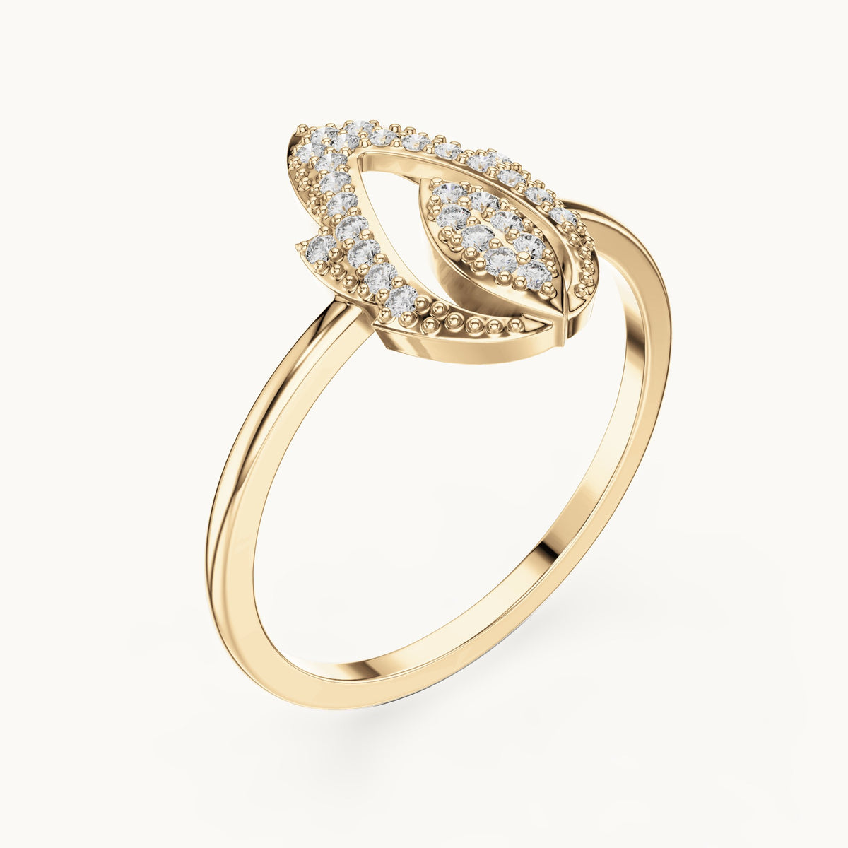 Round lab-grown diamond pave teardrop outline ring in yellow gold, 0.14 CT TW, view 2