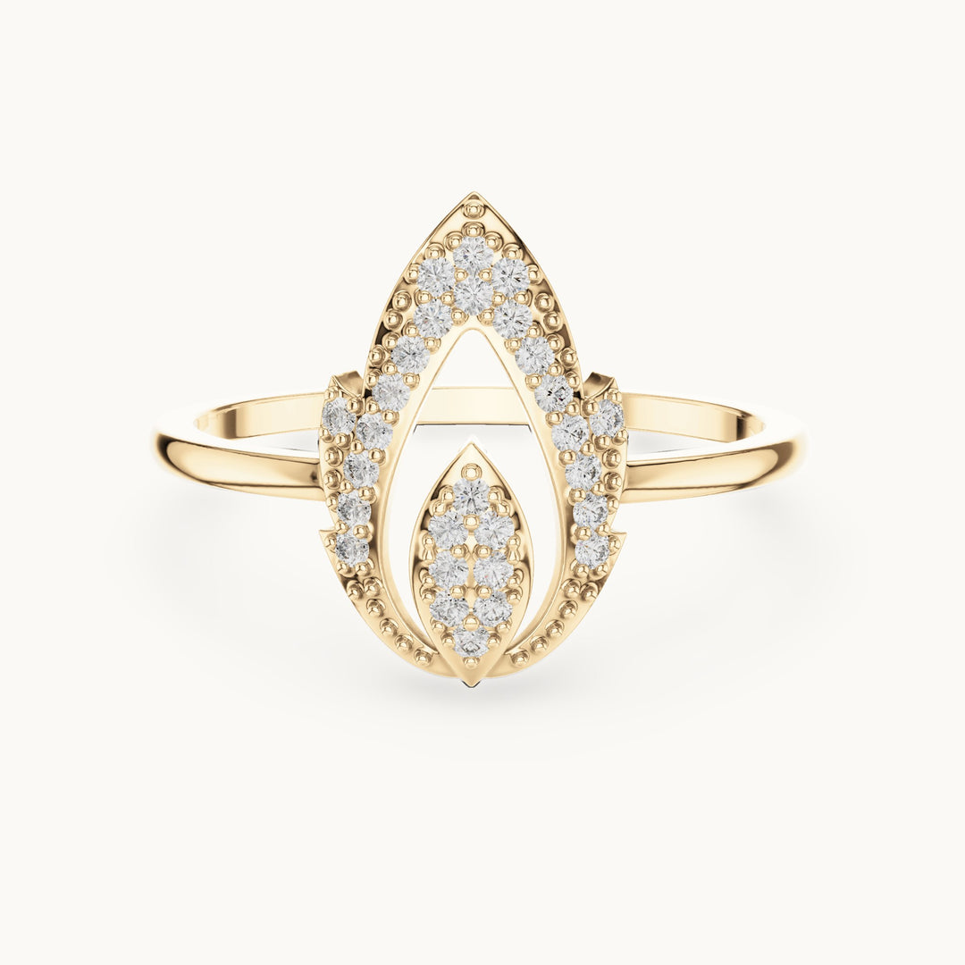 Round lab-grown diamond pave teardrop outline ring in yellow gold, 0.14 CT TW, view 4