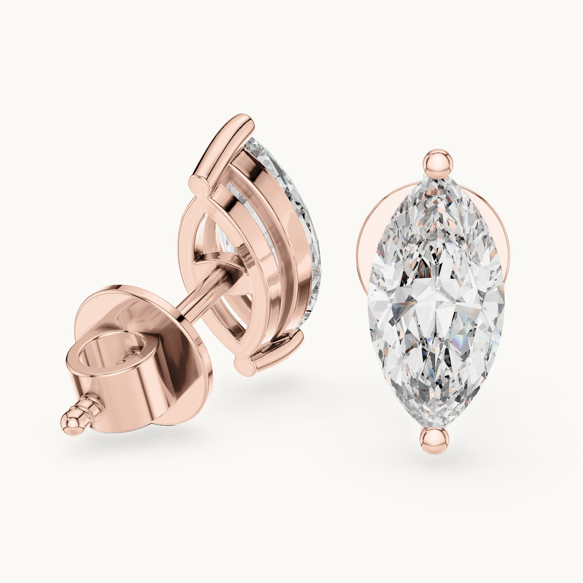 Marquise lab-grown diamond solitaire stud earrings in rose gold, 1.50 CT TW, view 1
