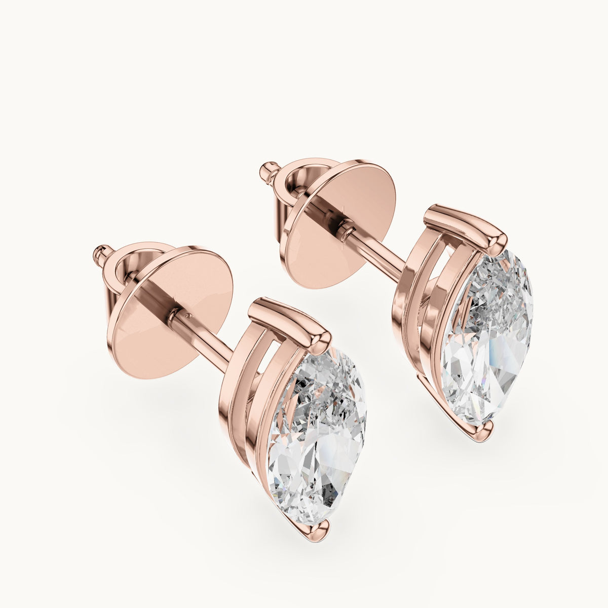Marquise lab-grown diamond solitaire stud earrings in rose gold, 1.50 CT TW, view 2