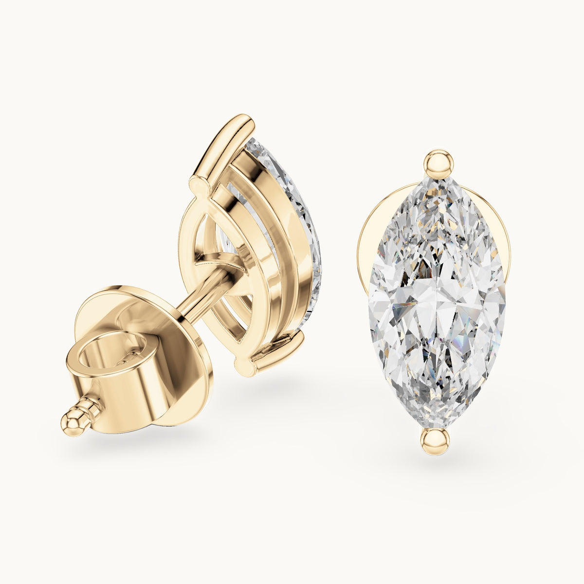 Marquise lab-grown diamond solitaire stud earrings in yellow gold, 1.50 CT TW, view 1