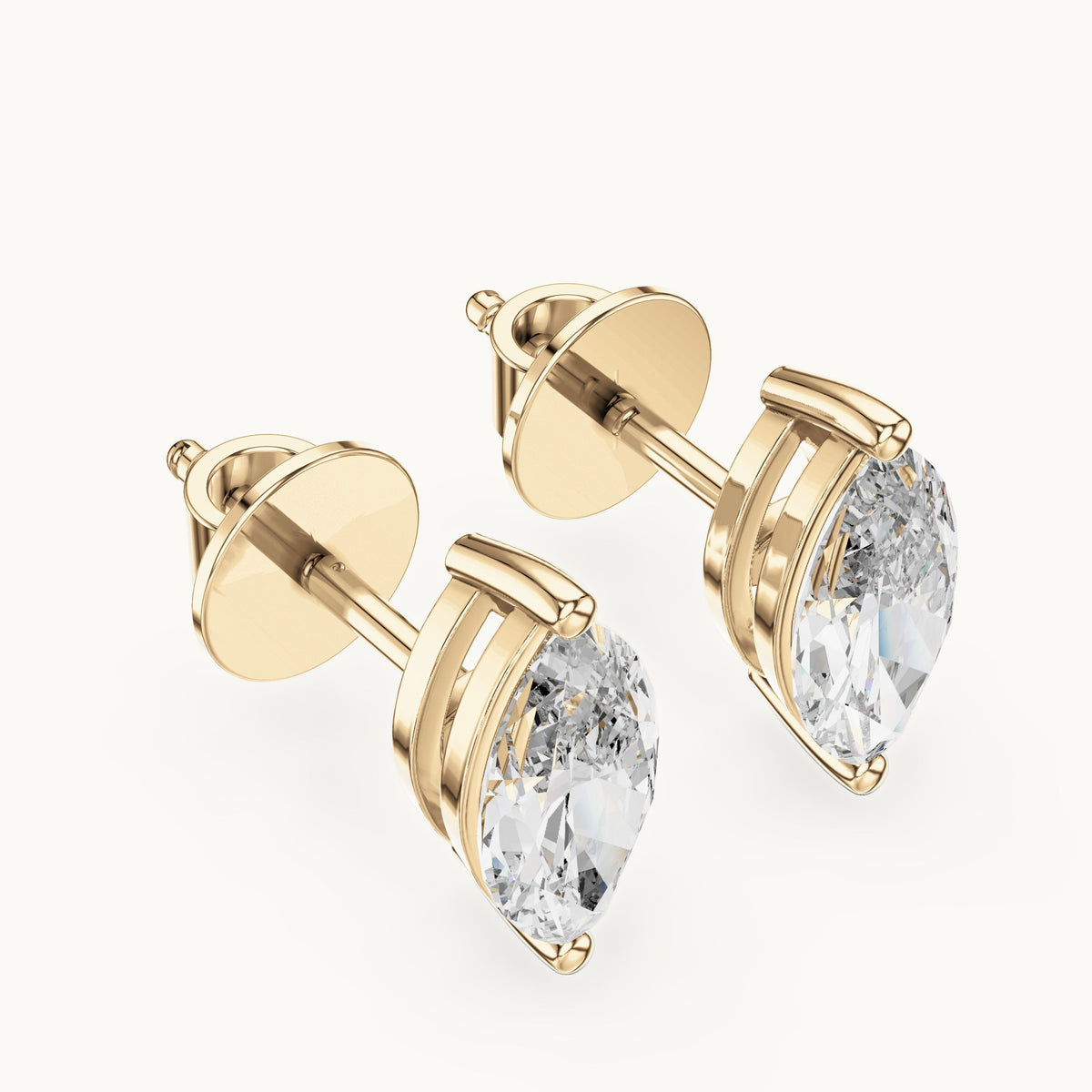 Marquise lab-grown diamond solitaire stud earrings in yellow gold, 1.50 CT TW, view 2