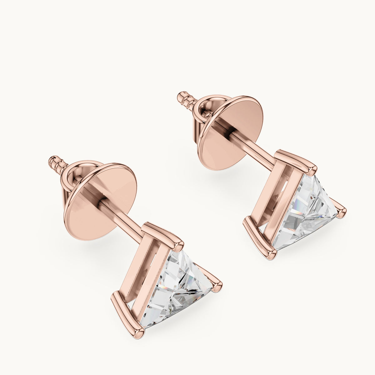 Trillion lab-grown diamond solitaire stud earrings in rose gold, 1.30 CT TW, view 2