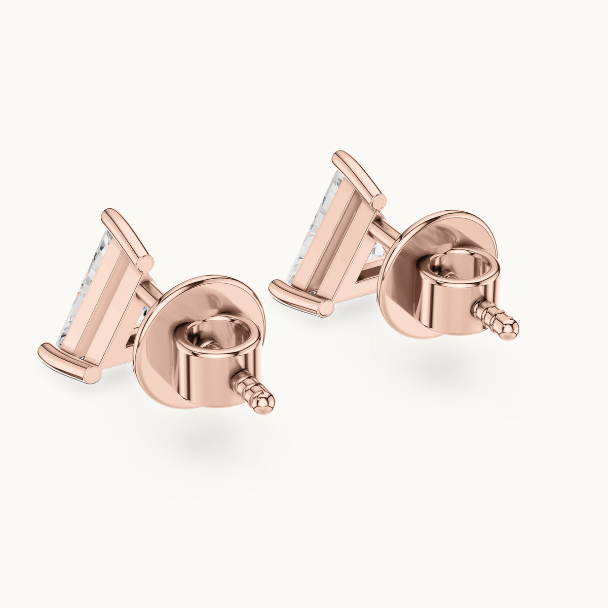 Trillion lab-grown diamond solitaire stud earrings in rose gold, 1.30 CT TW, view 3