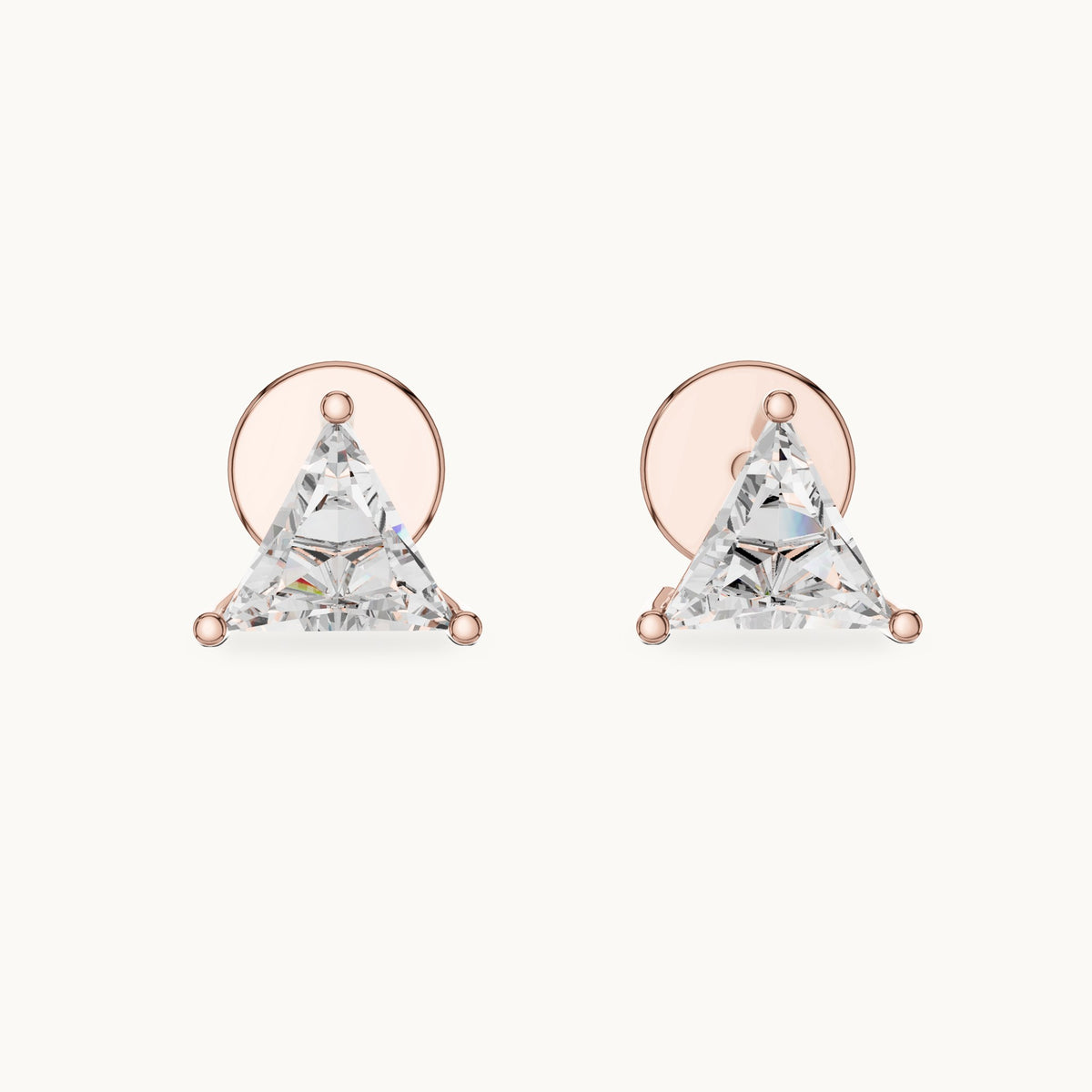 Trillion lab-grown diamond solitaire stud earrings in rose gold, 1.30 CT TW, view 4