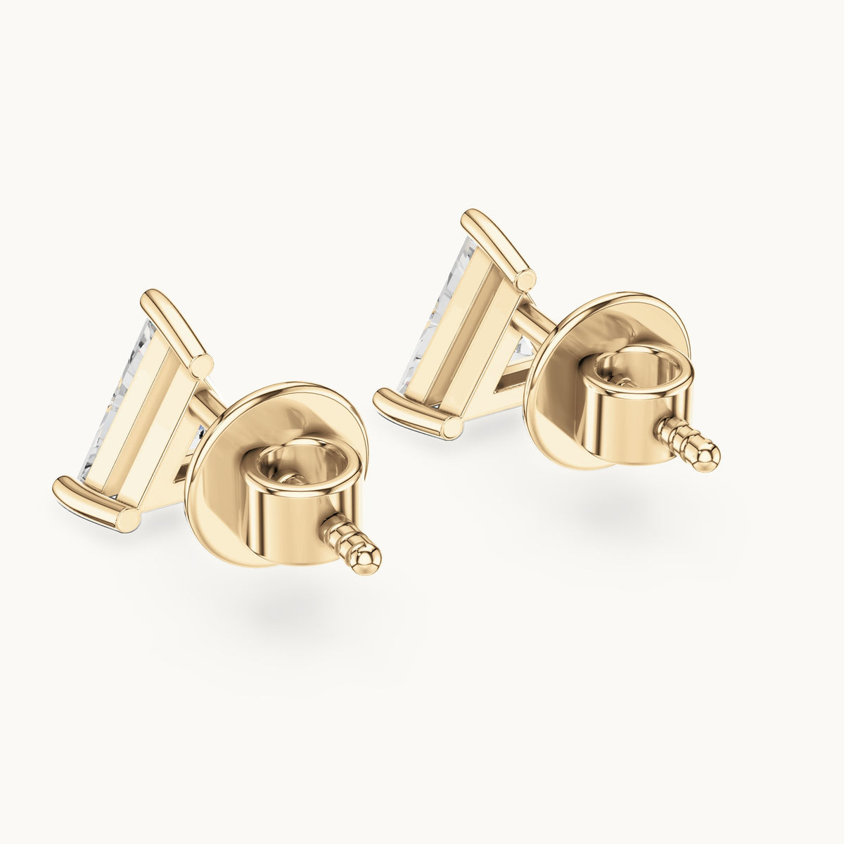 Trillion lab-grown diamond solitaire stud earrings in yellow gold, 1.30 CT TW, view 3