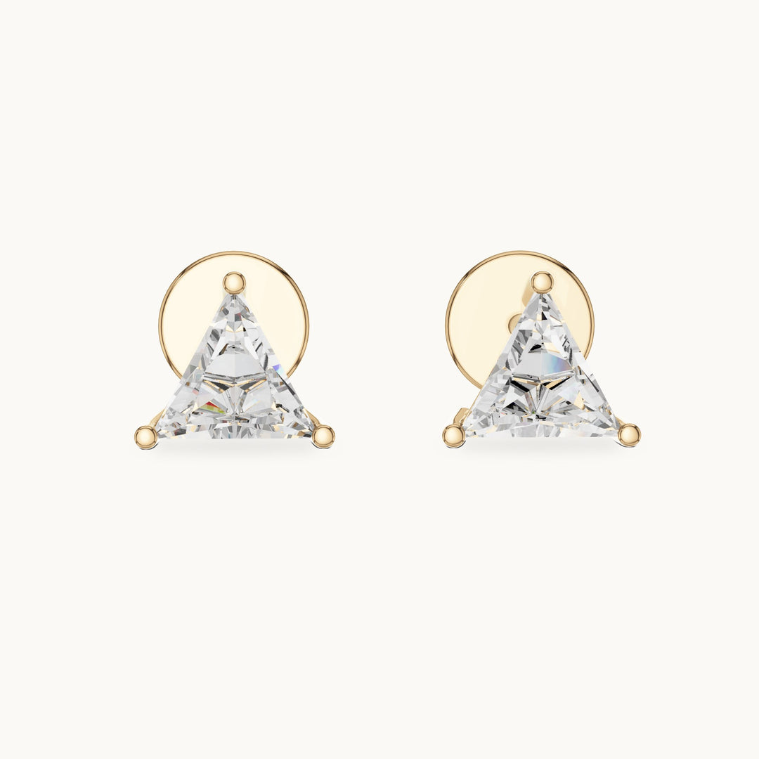 Trillion lab-grown diamond solitaire stud earrings in yellow gold, 1.30 CT TW, view 4