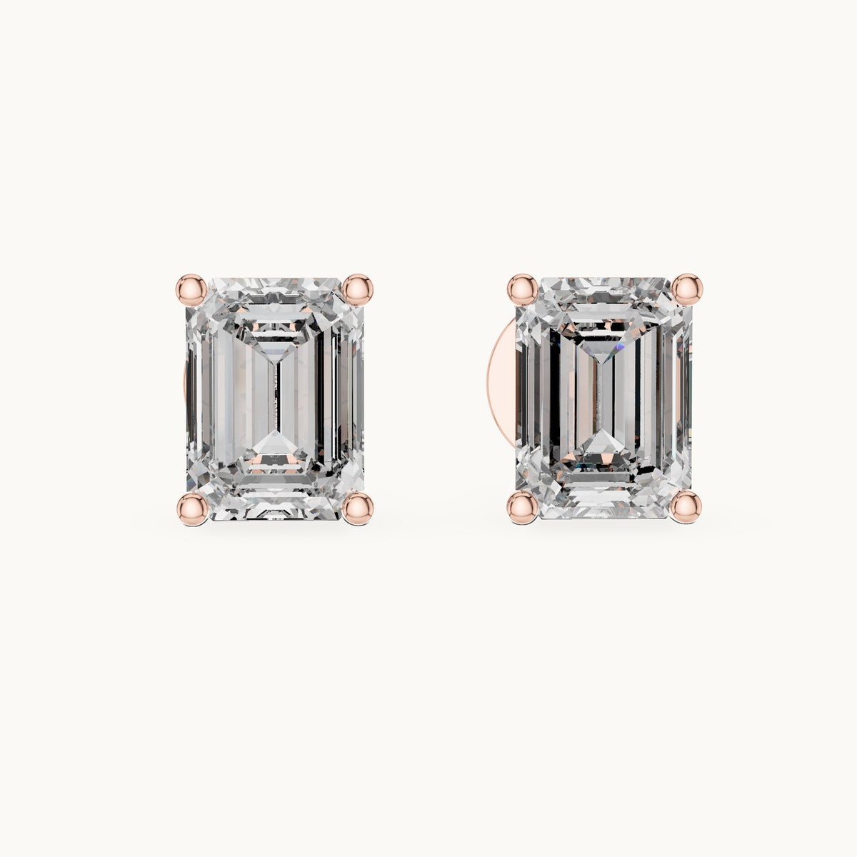 Emerald-cut lab-grown diamond solitaire stud earrings in rose gold, 2.50 CT TW, view 4
