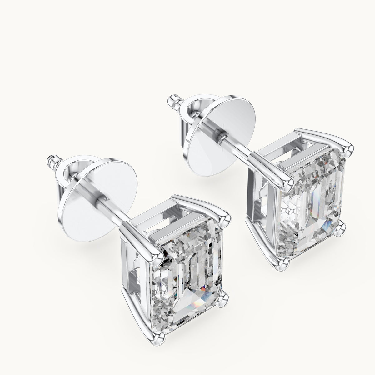Emerald-cut lab-grown diamond solitaire stud earrings in white gold, 2.50 CT TW, view 2