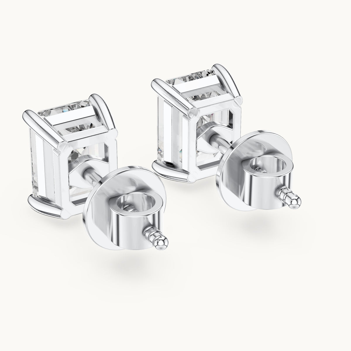 Emerald-cut lab-grown diamond solitaire stud earrings in white gold, 2.50 CT TW, view 3