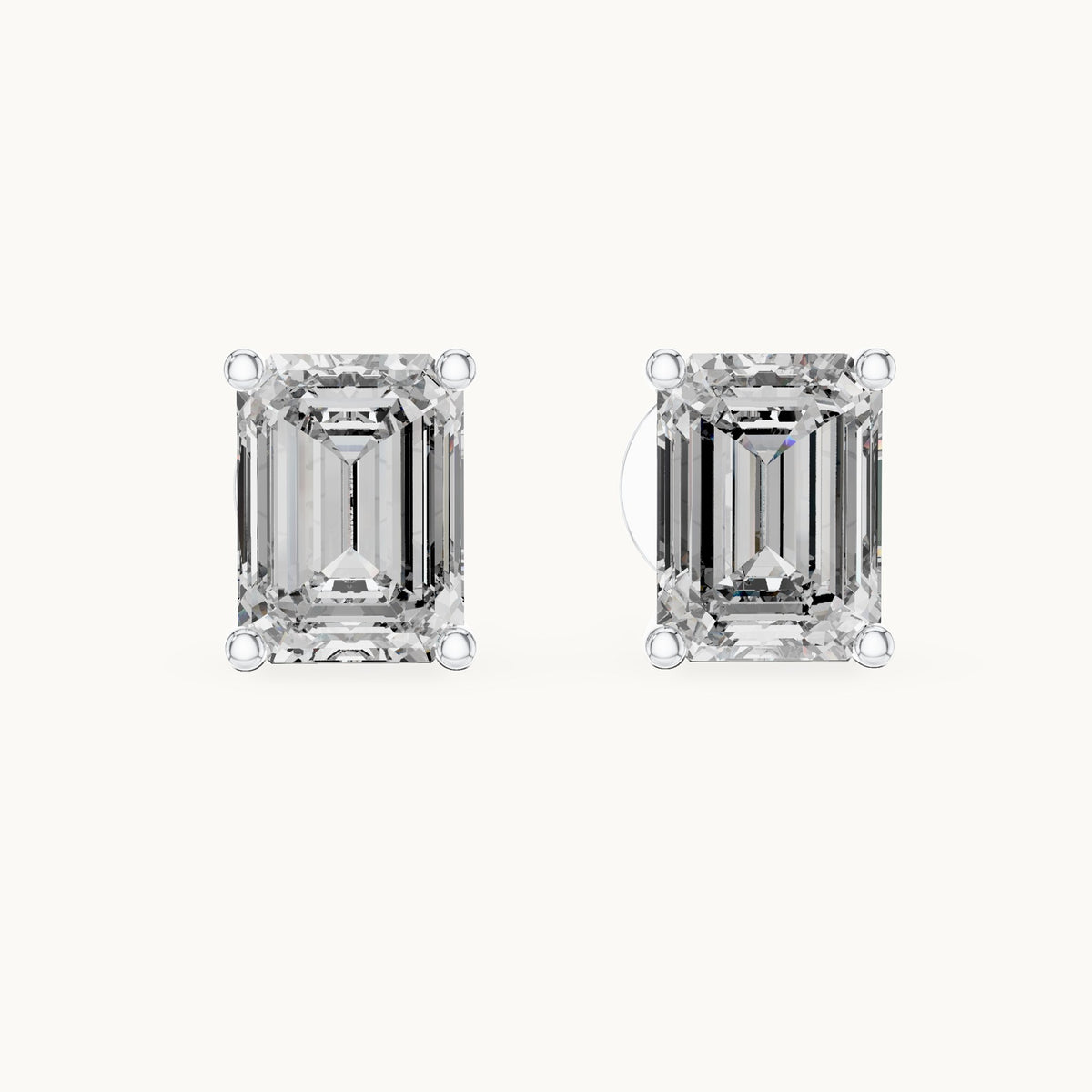 Emerald-cut lab-grown diamond solitaire stud earrings in white gold, 2.50 CT TW, view 4