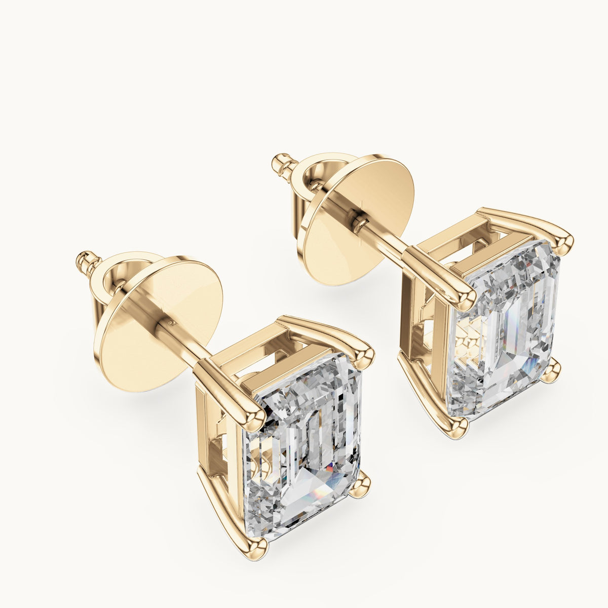 Emerald-cut lab-grown diamond solitaire stud earrings in yellow gold, 2.50 CT TW, view 2