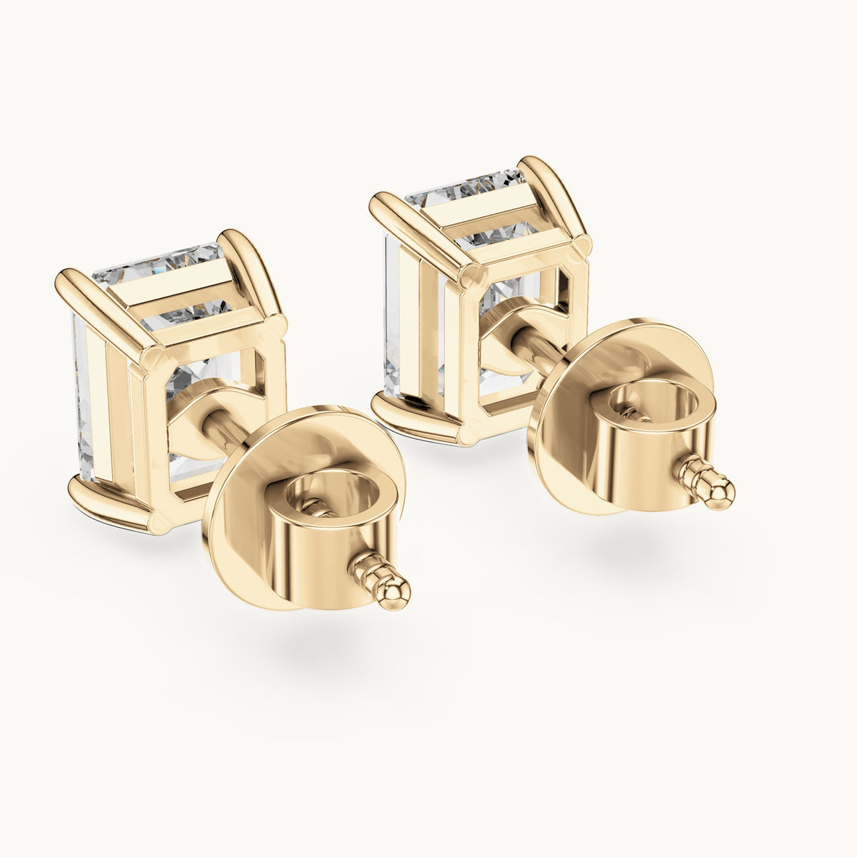 Emerald-cut lab-grown diamond solitaire stud earrings in yellow gold, 2.50 CT TW, view 3